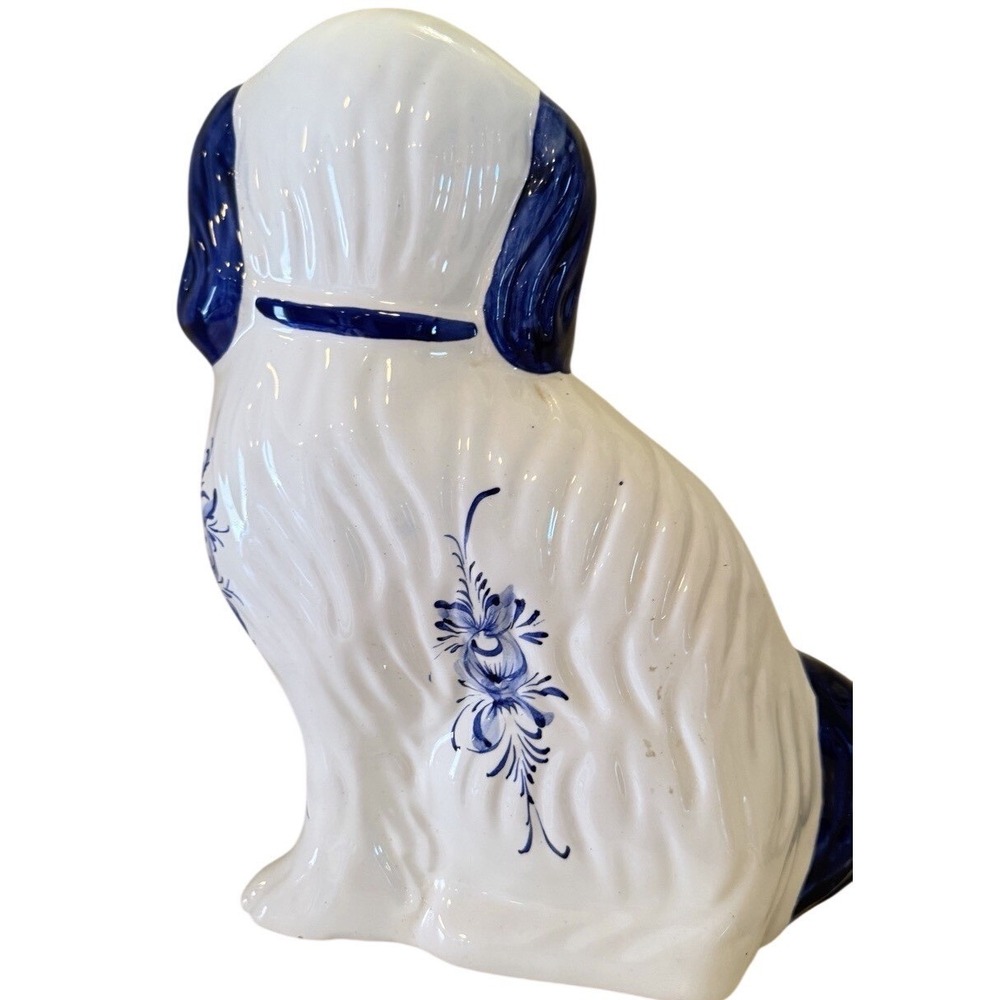 Hand Painted Portugal Blue White Ceramic Staffordshire Spaniel Dog Figurine - Picture 3 of 5